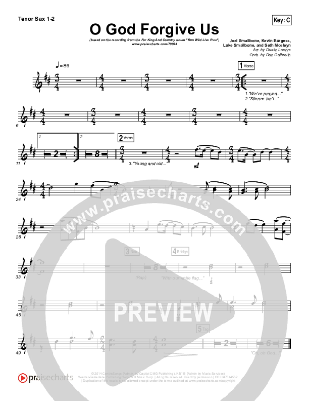 O God Forgive Us Tenor Sax 1/2 (for KING & COUNTRY / KB)