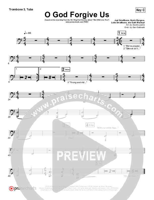 O God Forgive Us Trombone 3/Tuba (for KING & COUNTRY / KB)