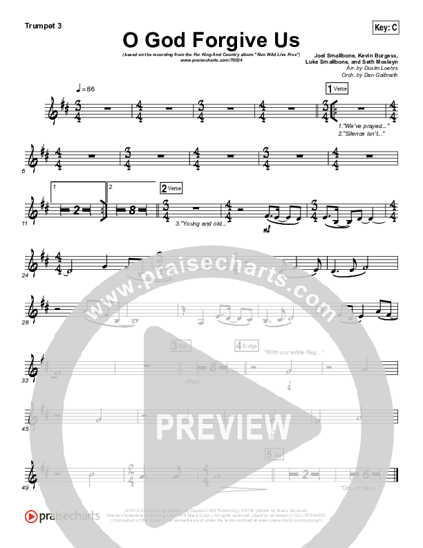 O God Forgive Us Trumpet 3 (for KING & COUNTRY / KB)
