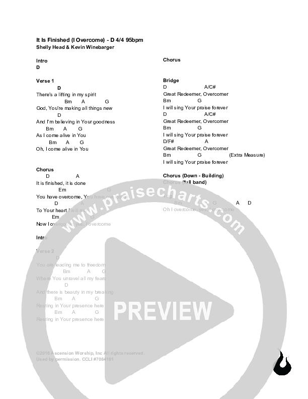 It Is Finished (I Overcome) Chords & Lyrics (Ascension Worship)