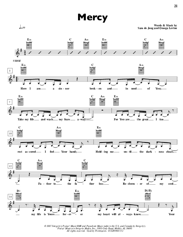Mercy Lead Sheet (Parachute Band)