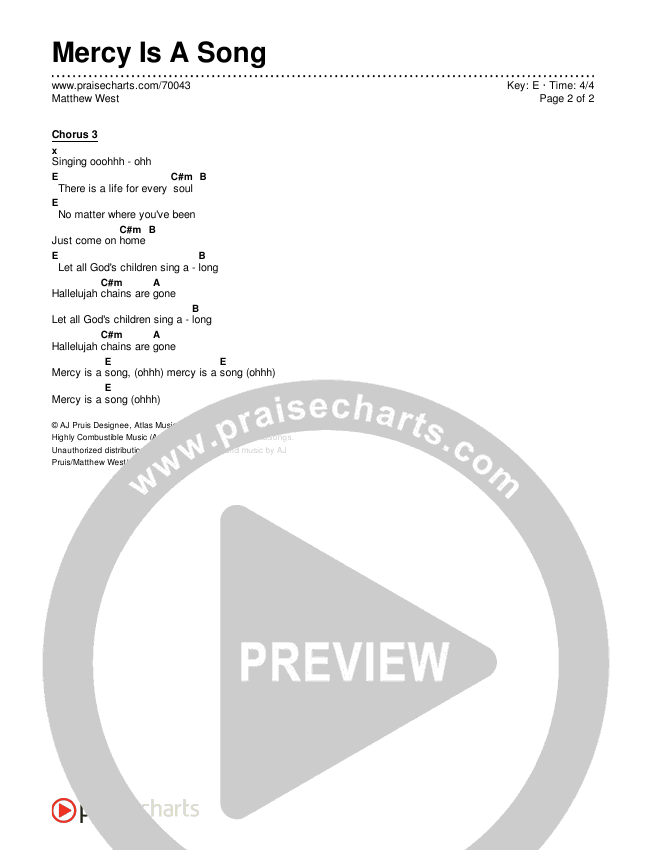 Mercy Is A Song Chords & Lyrics (Matthew West)