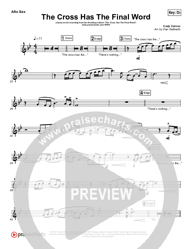 The Cross Has The Final Word Alto Sax (Newsboys / Peter Furler / Michael Tait)