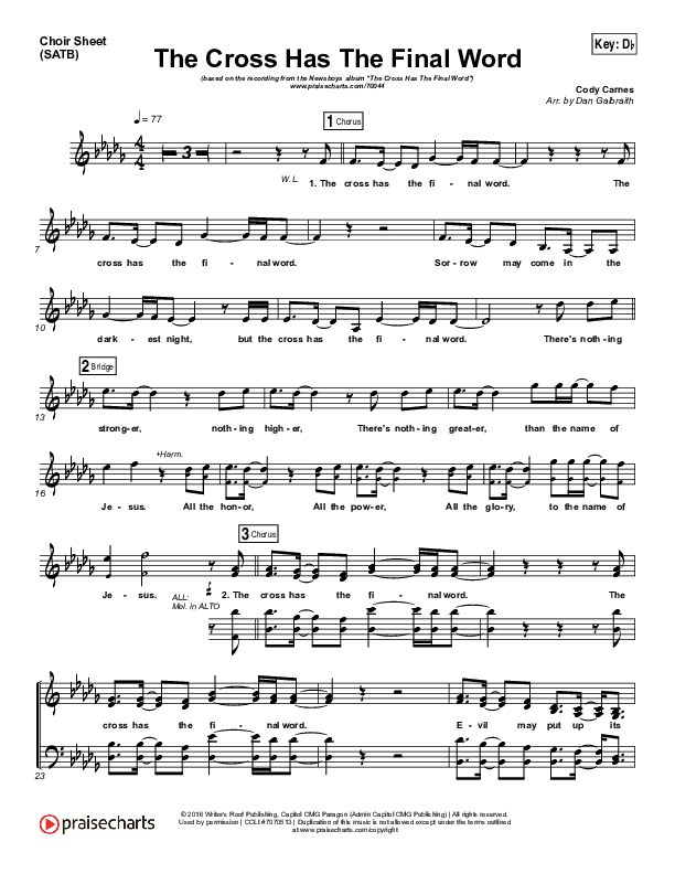 The Cross Has The Final Word Choir Vocals (SATB) (Newsboys / Peter Furler / Michael Tait)