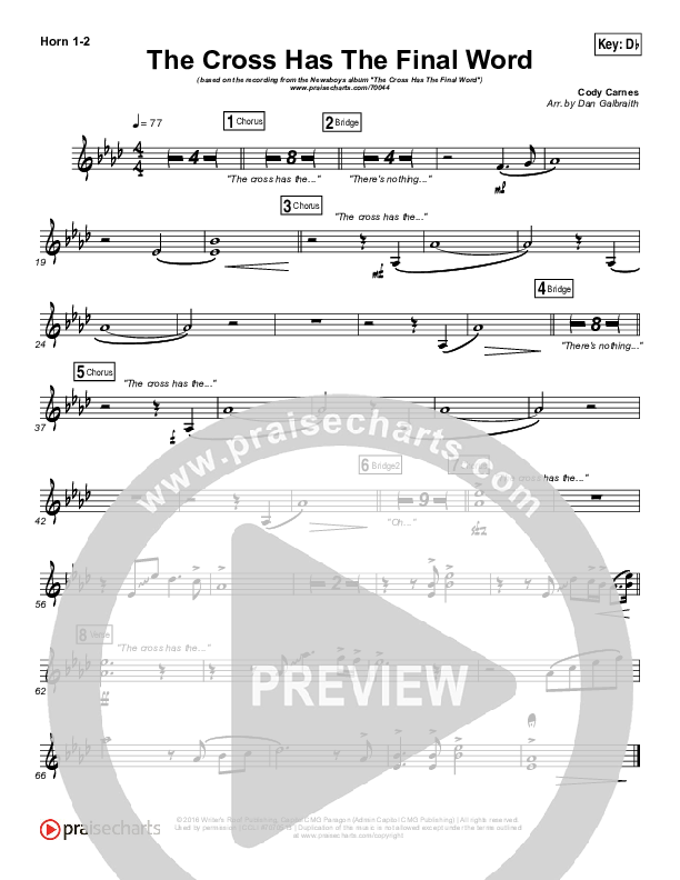 The Cross Has The Final Word French Horn 1/2 (Newsboys / Peter Furler / Michael Tait)