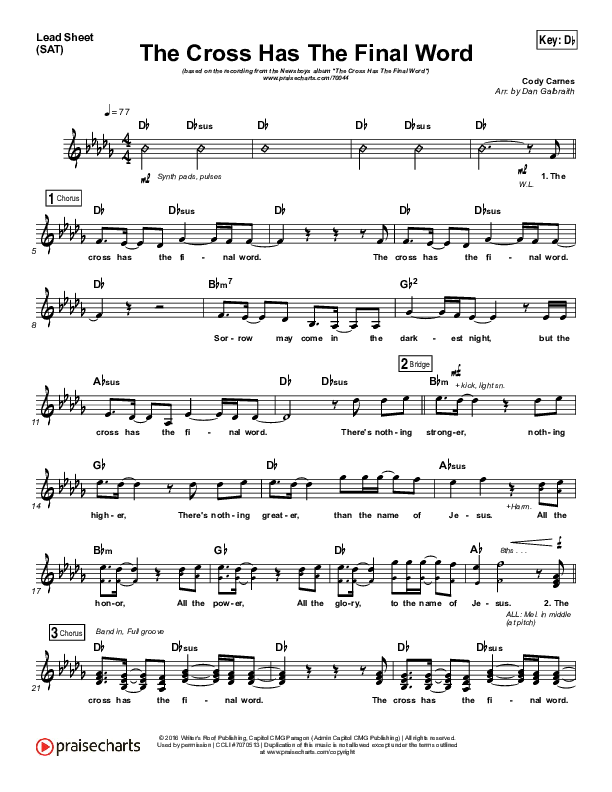 The Cross Has The Final Word Lead Sheet (SAT) (Newsboys / Peter Furler / Michael Tait)