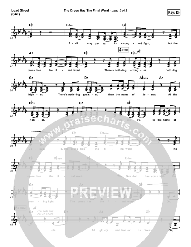 The Cross Has The Final Word Lead Sheet (SAT) (Newsboys / Peter Furler / Michael Tait)