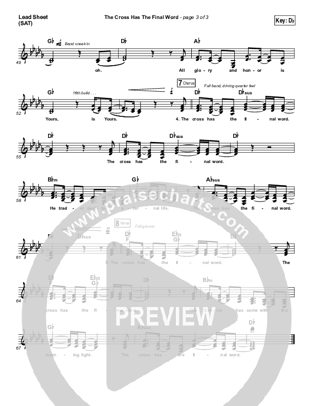 The Cross Has The Final Word Lead Sheet (SAT) (Newsboys / Peter Furler / Michael Tait)