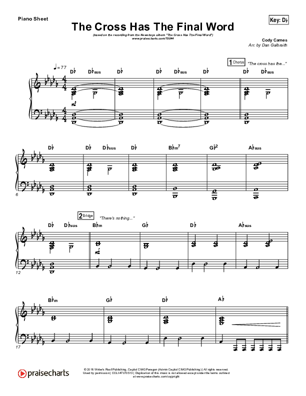 The Cross Has The Final Word Piano Sheet (Newsboys / Peter Furler / Michael Tait)