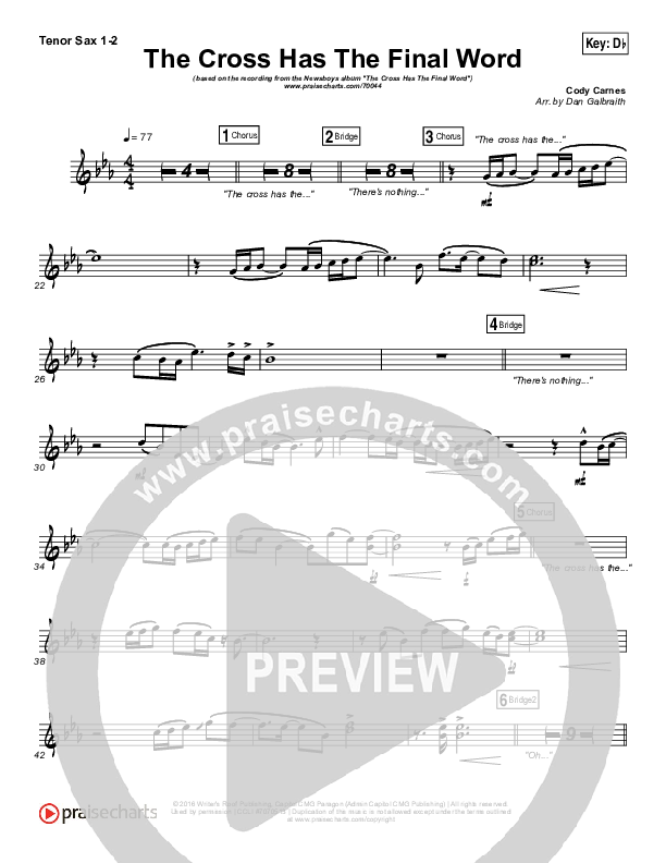 The Cross Has The Final Word Tenor Sax 1/2 (Newsboys / Peter Furler / Michael Tait)