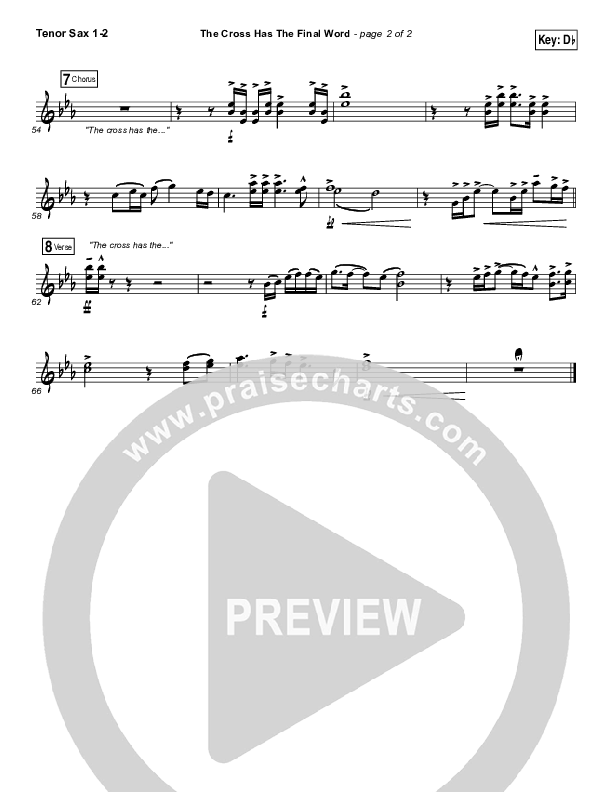 The Cross Has The Final Word Tenor Sax 1/2 (Newsboys / Peter Furler / Michael Tait)