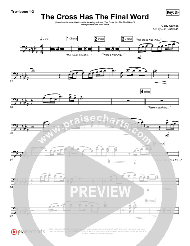 The Cross Has The Final Word Trombone 1/2 (Newsboys / Peter Furler / Michael Tait)