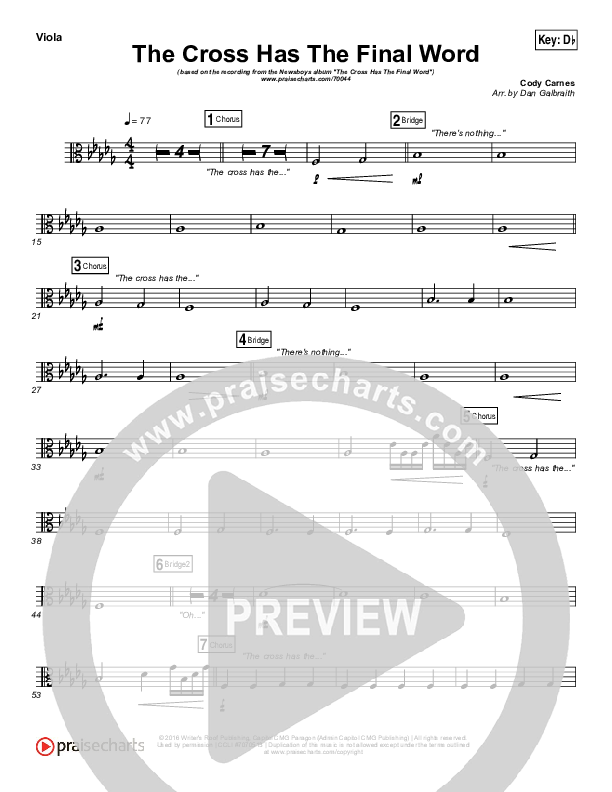 The Cross Has The Final Word Viola (Newsboys / Peter Furler / Michael Tait)