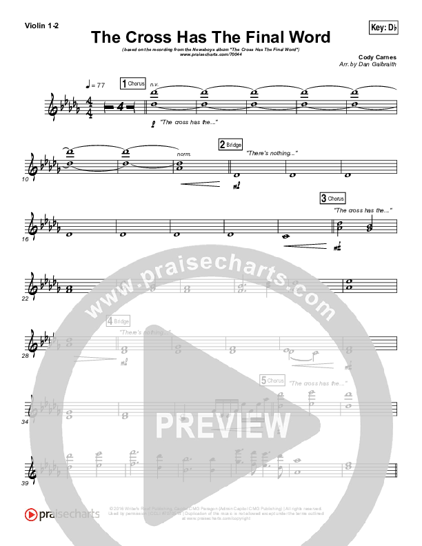 The Cross Has The Final Word Violin 1/2 (Newsboys / Peter Furler / Michael Tait)