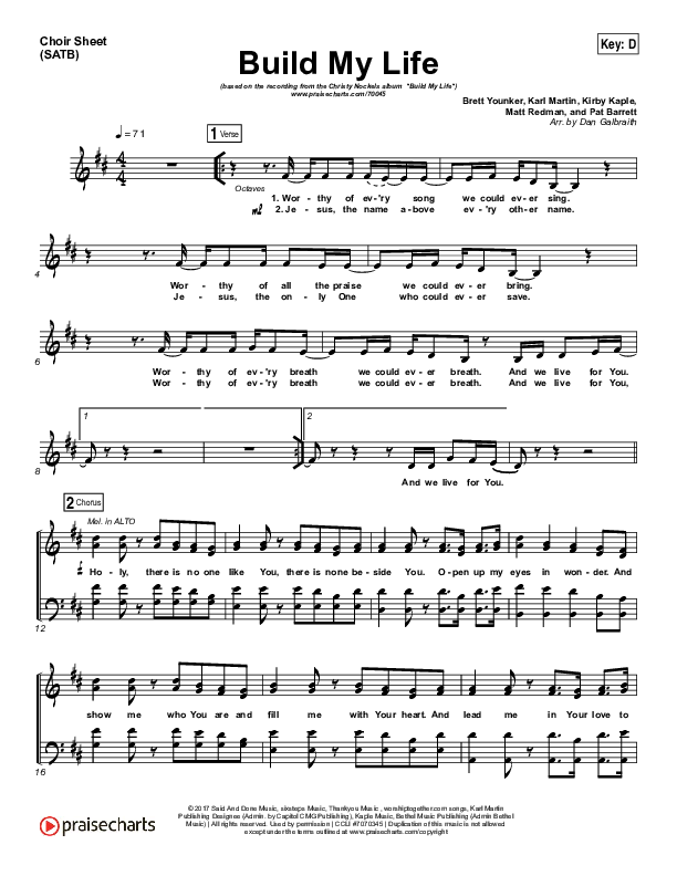 Build My Life Choir Sheet (SATB) (Christy Nockels)