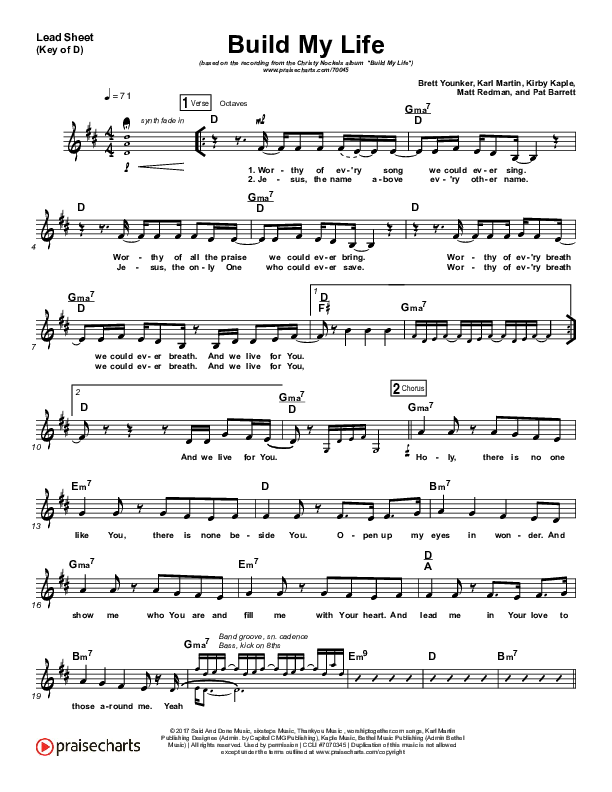 Build My Life Lead Sheet (Melody) (Christy Nockels)