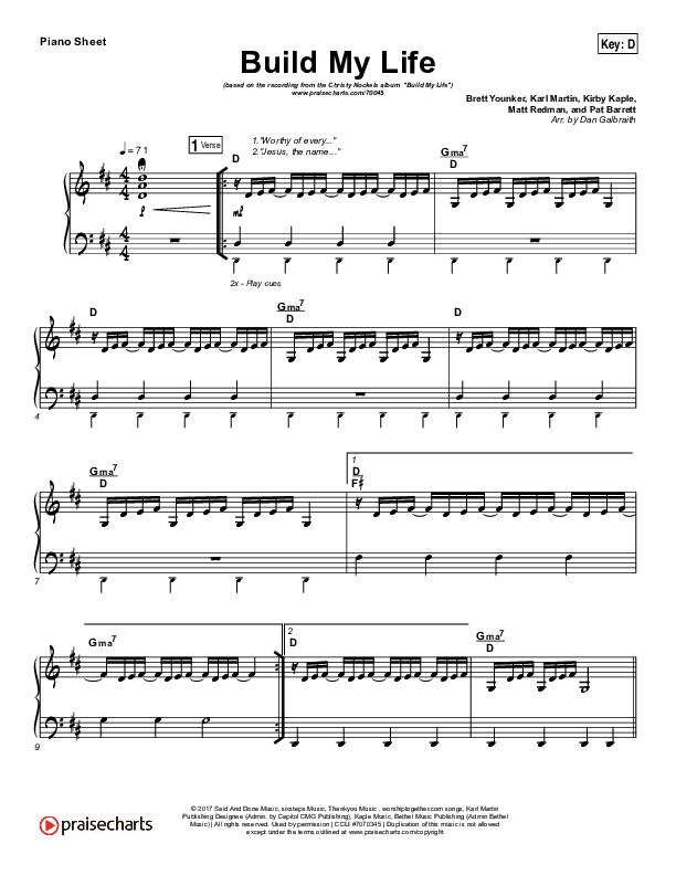 Build My Life Piano Sheet (Christy Nockels)