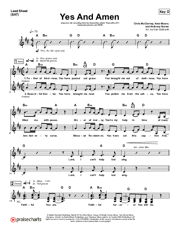 Yes And Amen Lead Sheet (SAT) (Nate Moore / Housefires)