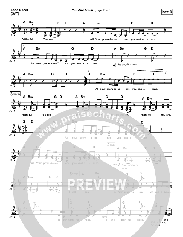 Yes And Amen Lead Sheet (SAT) (Nate Moore / Housefires)