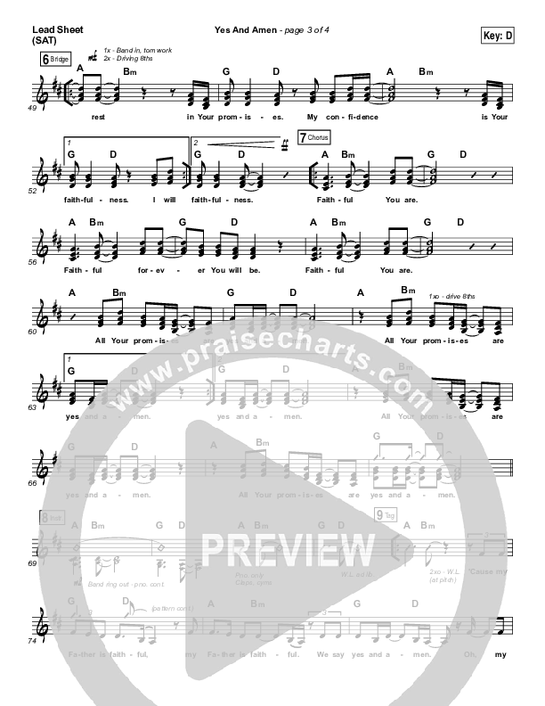 Yes And Amen Lead Sheet (SAT) (Nate Moore / Housefires)