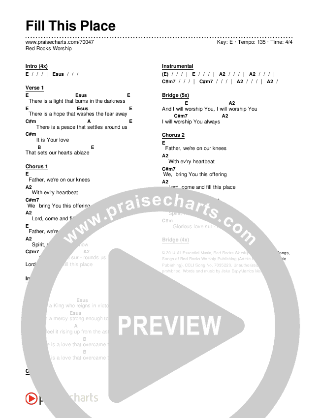 Fill This Place Chords & Lyrics (Red Rocks Worship)