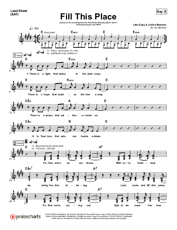 Fill This Place Lead Sheet (SAT) (Red Rocks Worship)