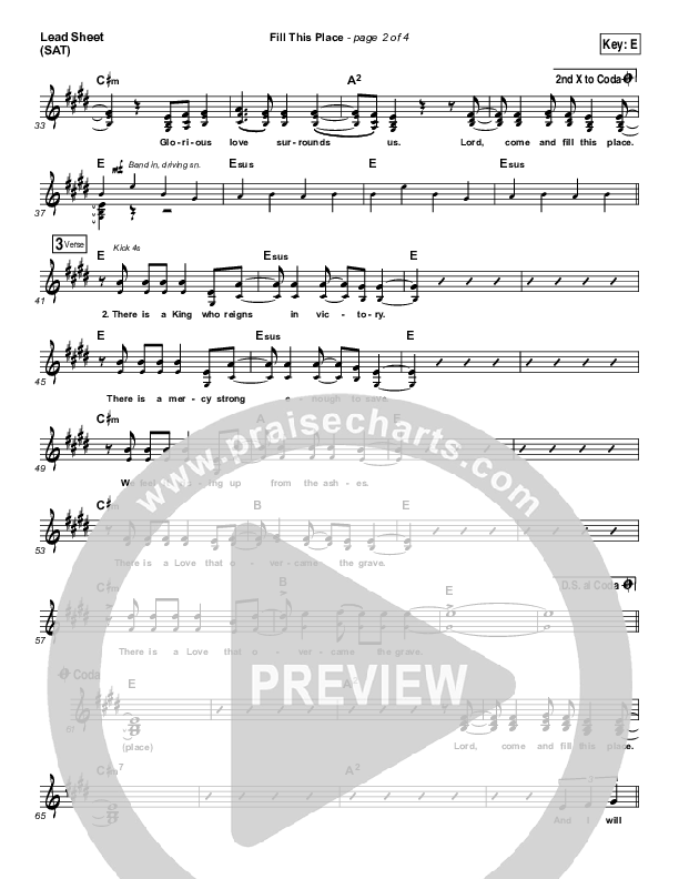 Fill This Place Lead Sheet (SAT) (Red Rocks Worship)