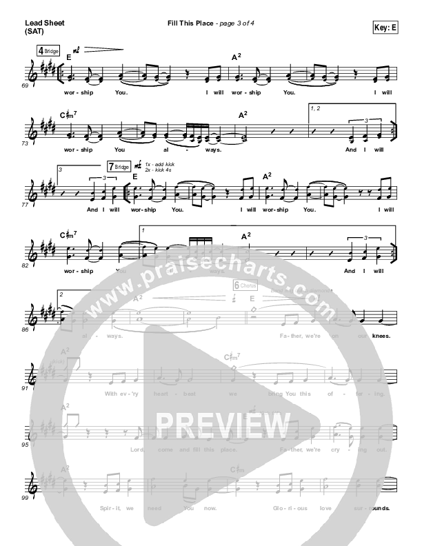 Fill This Place Lead Sheet (SAT) (Red Rocks Worship)