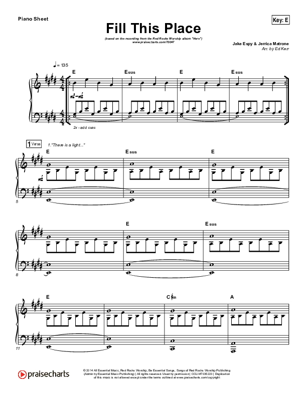 Fill This Place Piano Sheet (Red Rocks Worship)