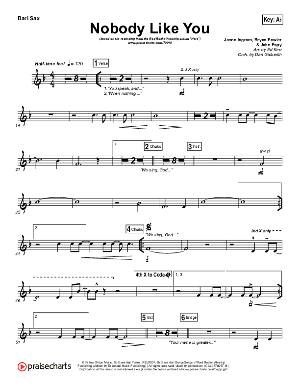 Nobody Like You Bari Sax (Red Rocks Worship)