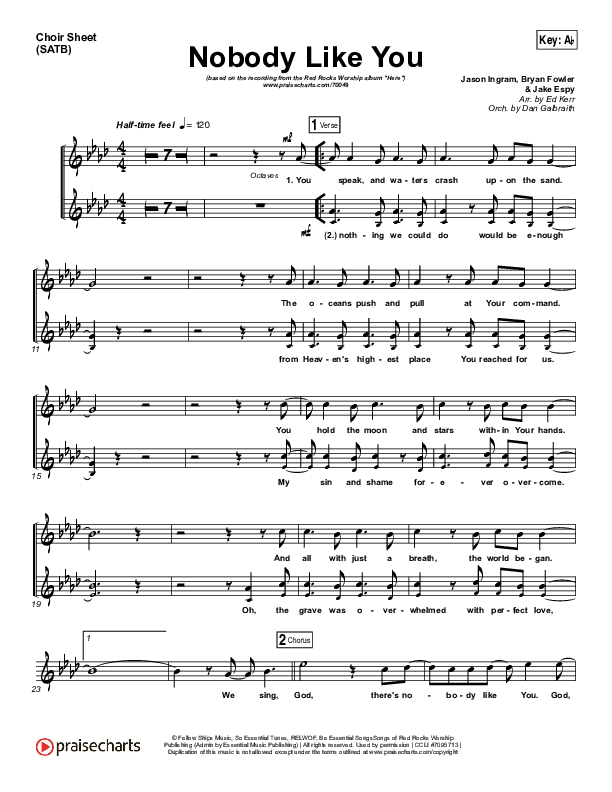 Nobody Like You Choir Sheet (SATB) (Red Rocks Worship)