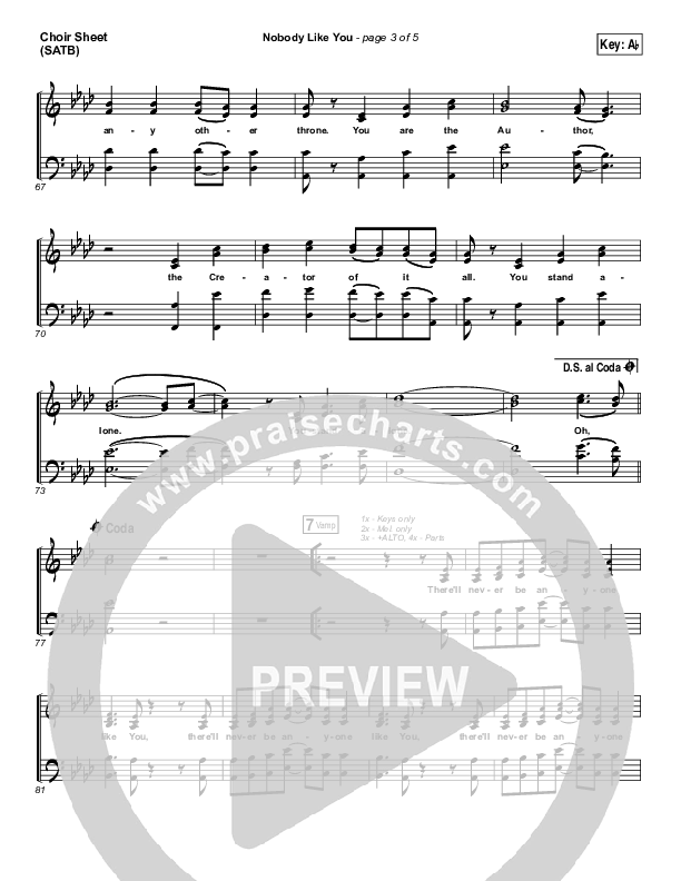 Nobody Like You Choir Sheet (SATB) (Red Rocks Worship)