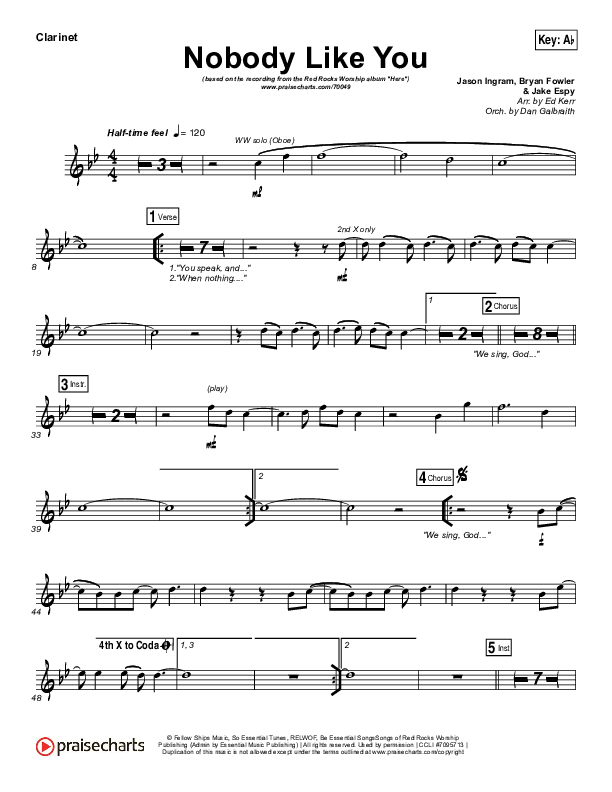 Nobody Like You Clarinet (Red Rocks Worship)