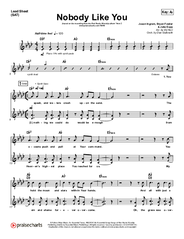 Nobody Like You Lead Sheet (SAT) (Red Rocks Worship)