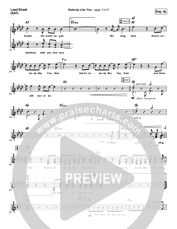 Nobody Like You Lead Sheet (SAT) (Red Rocks Worship)