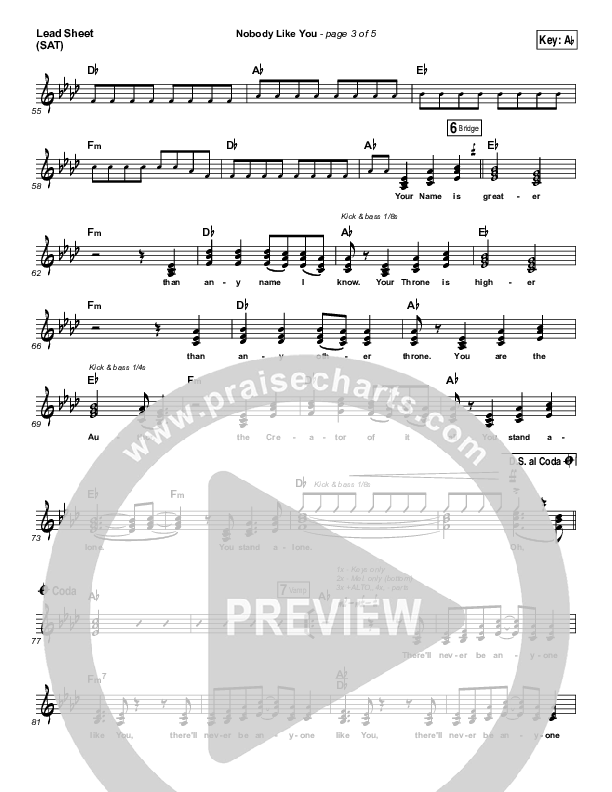 Nobody Like You Lead Sheet (SAT) (Red Rocks Worship)