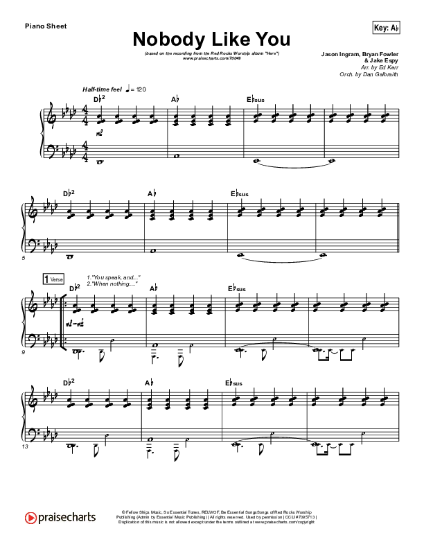 Nobody Like You Piano Sheet (Red Rocks Worship)