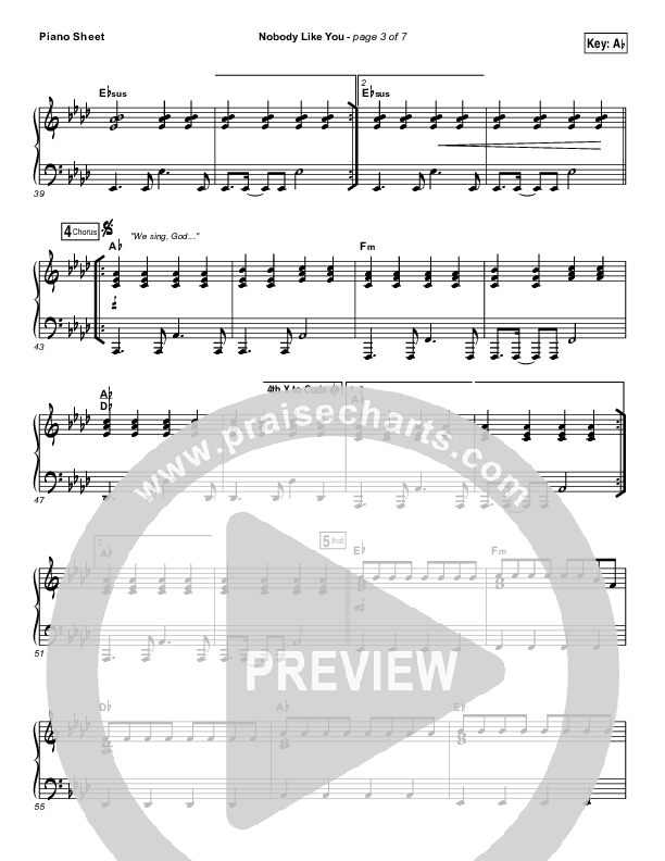 Nobody Like You Piano Sheet (Red Rocks Worship)