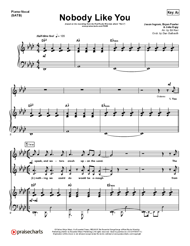 Nobody Like You Piano/Vocal (SATB) (Red Rocks Worship)