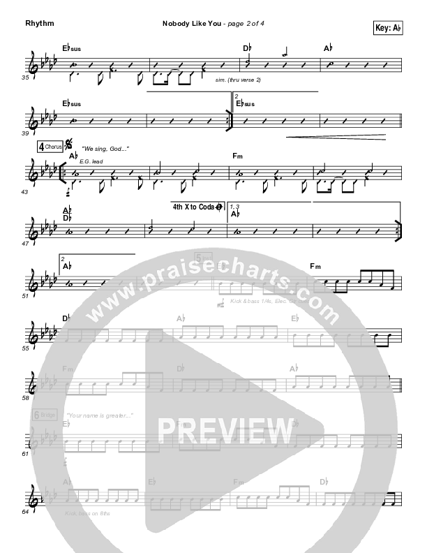Nobody Like You Rhythm Chart (Red Rocks Worship)