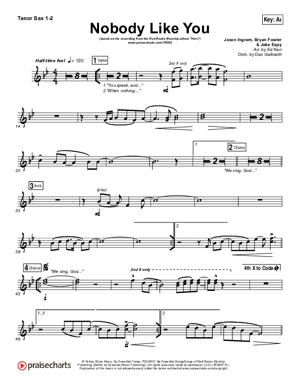 Nobody Like You Tenor Sax 1/2 (Red Rocks Worship)