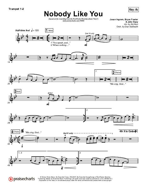 Nobody Like You Trumpet 1,2 (Red Rocks Worship)