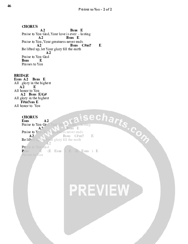 Praise To You Chord Chart (Parachute Band)