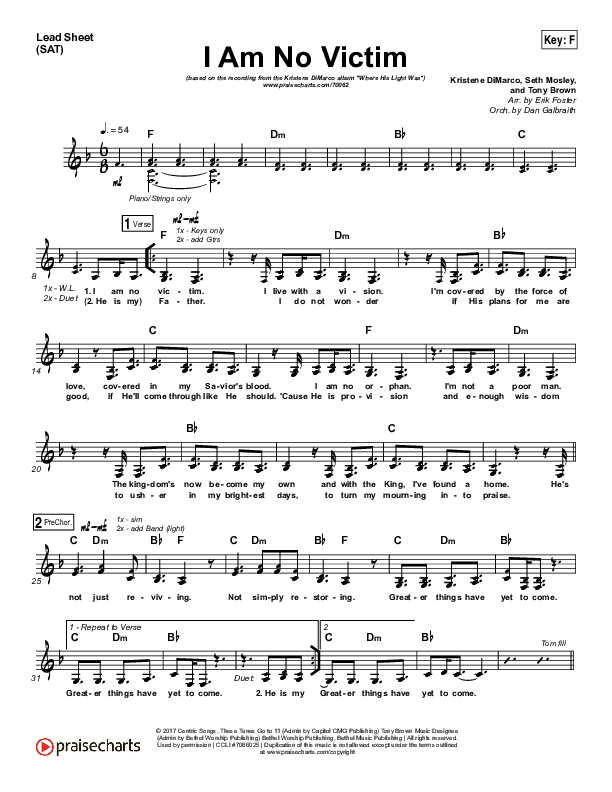 I Am No Victim Lead Sheet (SAT) (Kristene DiMarco)