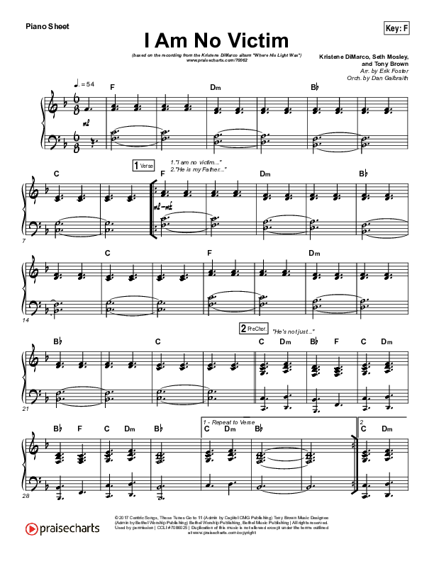 I Am No Victim Piano Sheet (Kristene DiMarco)