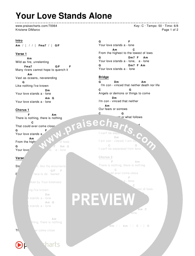 Your Love Stands Alone Chords & Lyrics (Kristene DiMarco)