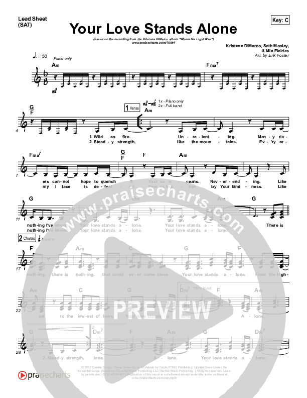 Your Love Stands Alone Lead Sheet (SAT) (Kristene DiMarco)