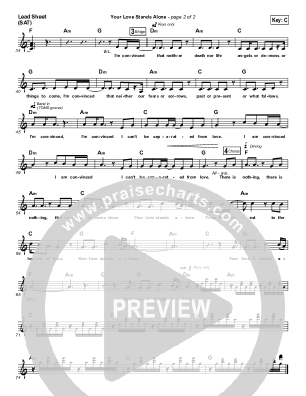 Your Love Stands Alone Lead Sheet (SAT) (Kristene DiMarco)