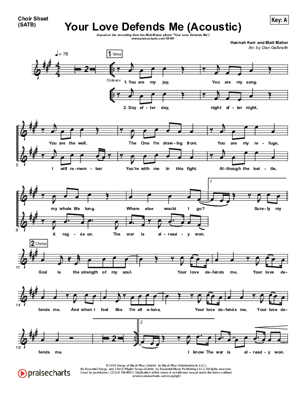 Your Love Defends Me (Acoustic) Choir Sheet (SATB) (Matt Maher)