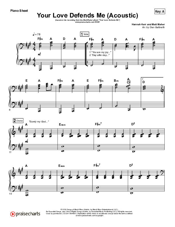 Your Love Defends Me (Acoustic) Piano Sheet (Matt Maher)